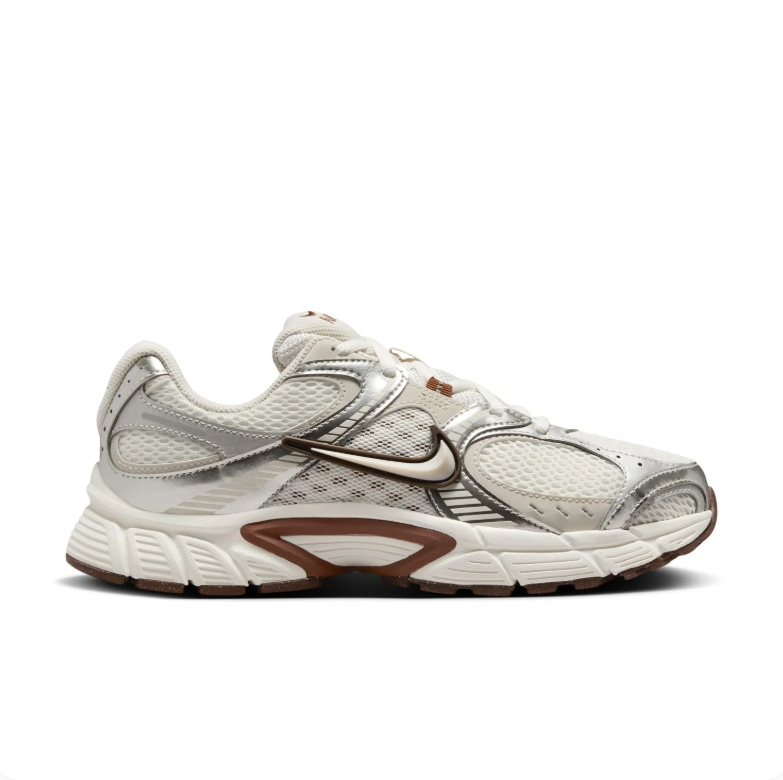 Nike Sneakers - Cream and Metallic Silver with Brown Accents
