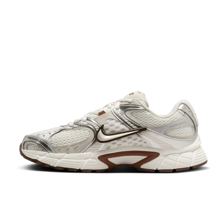 Nike Sneakers - Cream and Metallic Silver with Brown Accents