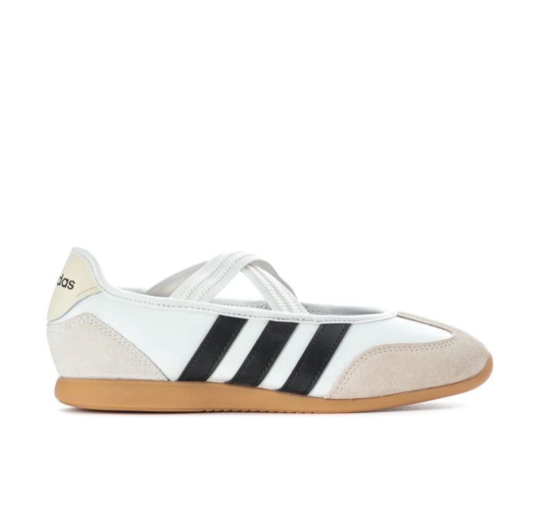 adidas Cross-Strap Ballet Sneakers - White and Black with Gum Sole