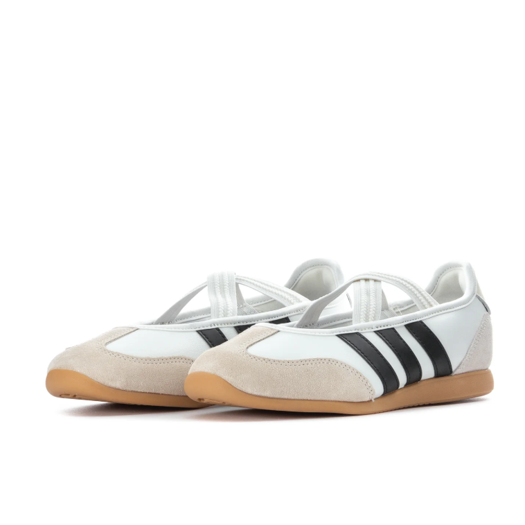 adidas Cross-Strap Ballet Sneakers - White and Black with Gum Sole