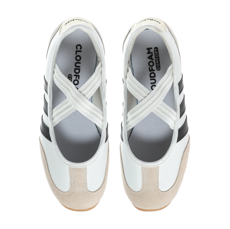 adidas Cross-Strap Ballet Sneakers - White and Black with Gum Sole