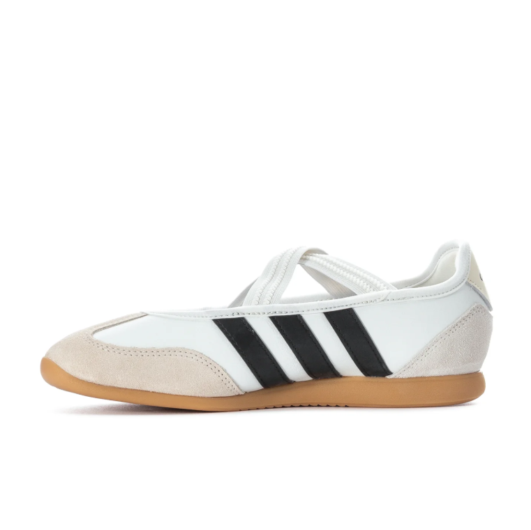 adidas Cross-Strap Ballet Sneakers - White and Black with Gum Sole
