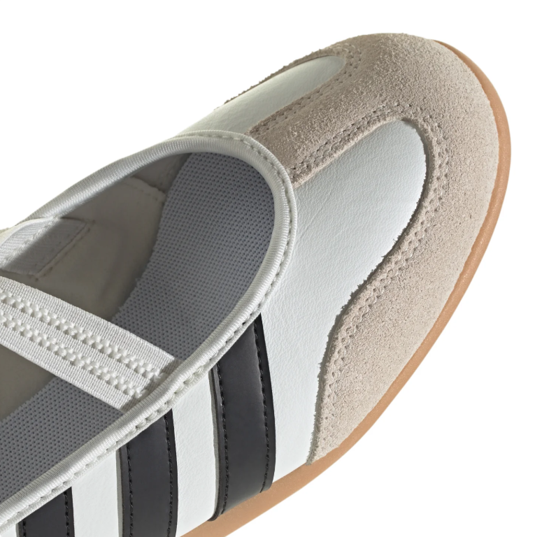 adidas Cross-Strap Ballet Sneakers - White and Black with Gum Sole