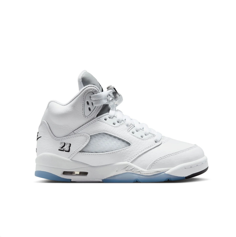 Air Jordan 5 Sneakers - White with Black Details and Icy Blue Sole
