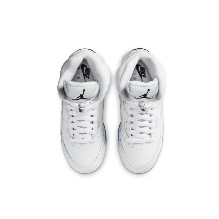 Air Jordan 5 Sneakers - White with Black Details and Icy Blue Sole