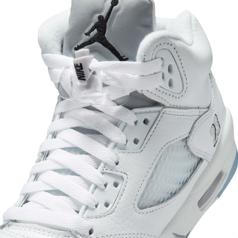 Air Jordan 5 Sneakers - White with Black Details and Icy Blue Sole