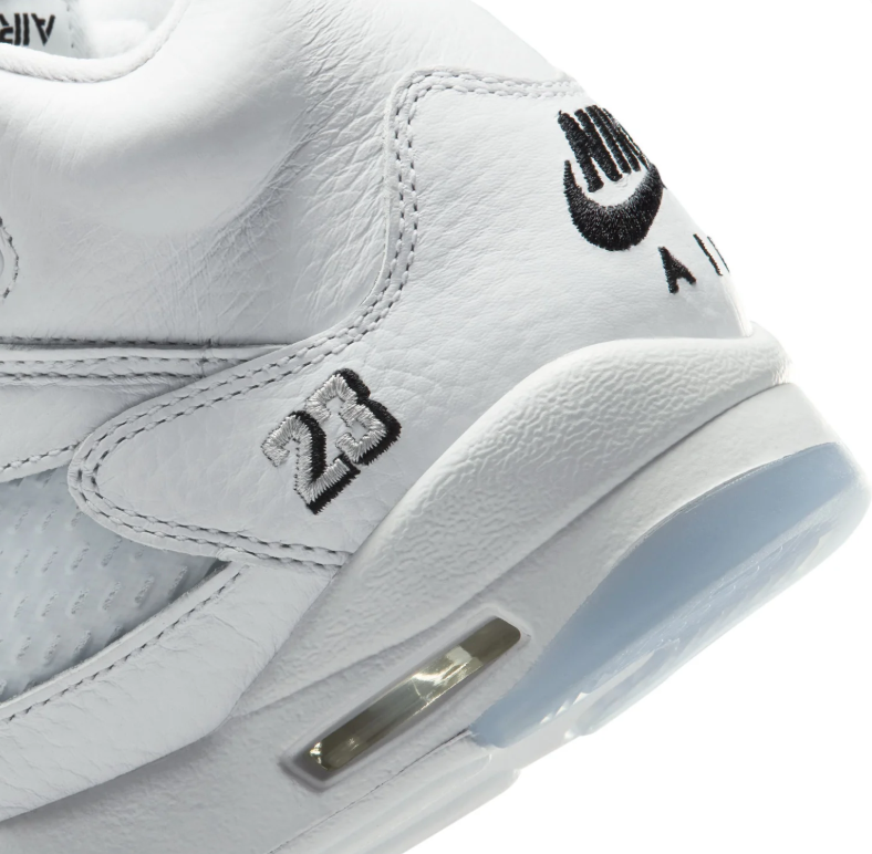 Air Jordan 5 Sneakers - White with Black Details and Icy Blue Sole