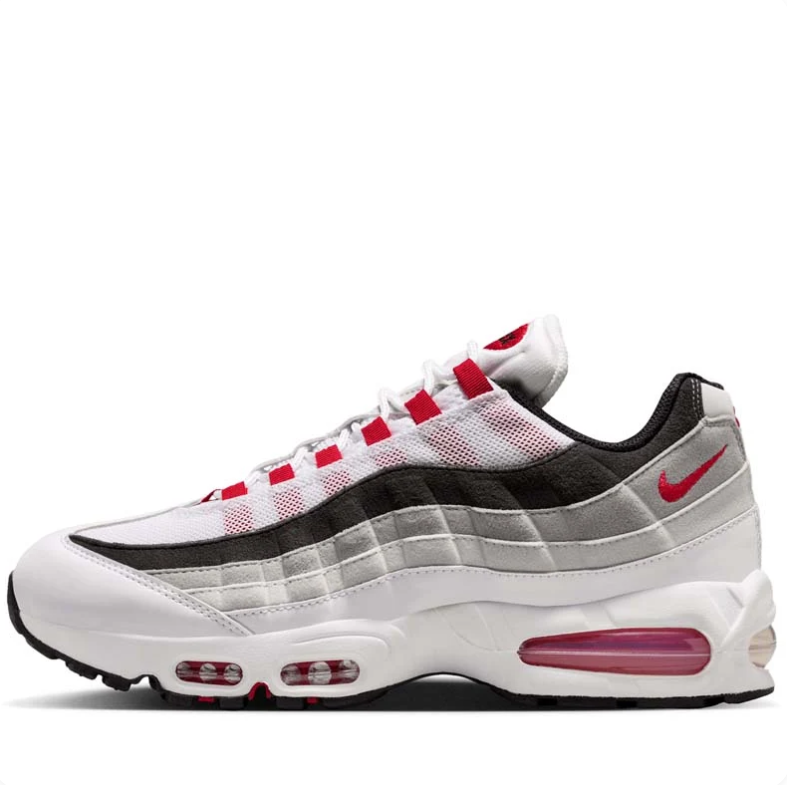 Nike Air Max 95 Sneakers - White, Gray and Black with Red Accents