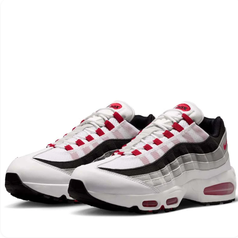 Nike Air Max 95 Sneakers - White, Gray and Black with Red Accents