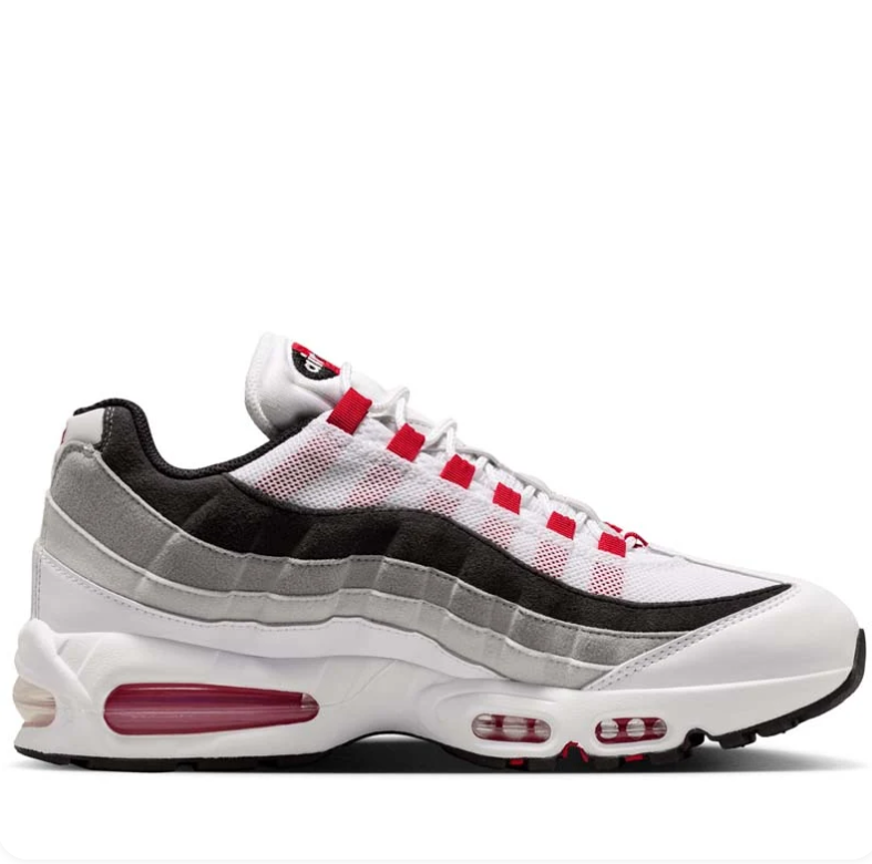 Nike Air Max 95 Sneakers - White, Gray and Black with Red Accents
