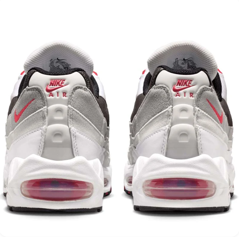 Nike Air Max 95 Sneakers - White, Gray and Black with Red Accents