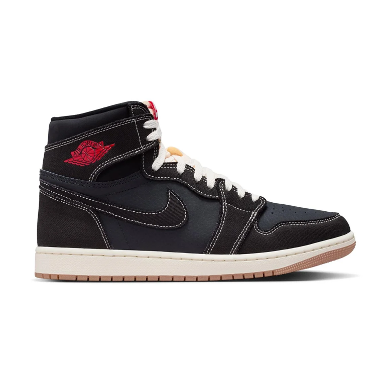 Air Jordan 1 High-Top Sneakers - Black with Contrast Stitching and Red Accents