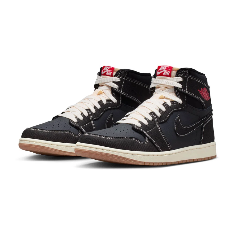 Air Jordan 1 High-Top Sneakers - Black with Contrast Stitching and Red Accents