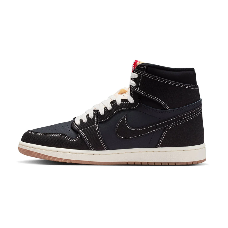 Air Jordan 1 High-Top Sneakers - Black with Contrast Stitching and Red Accents
