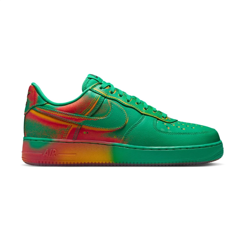 Nike Air Force 1 Sneakers - Green with Red and Orange Gradient Details