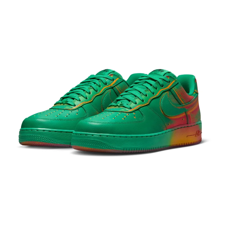 Nike Air Force 1 Sneakers - Green with Red and Orange Gradient Details