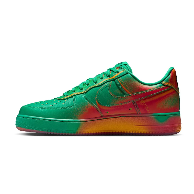 Nike Air Force 1 Sneakers - Green with Red and Orange Gradient Details