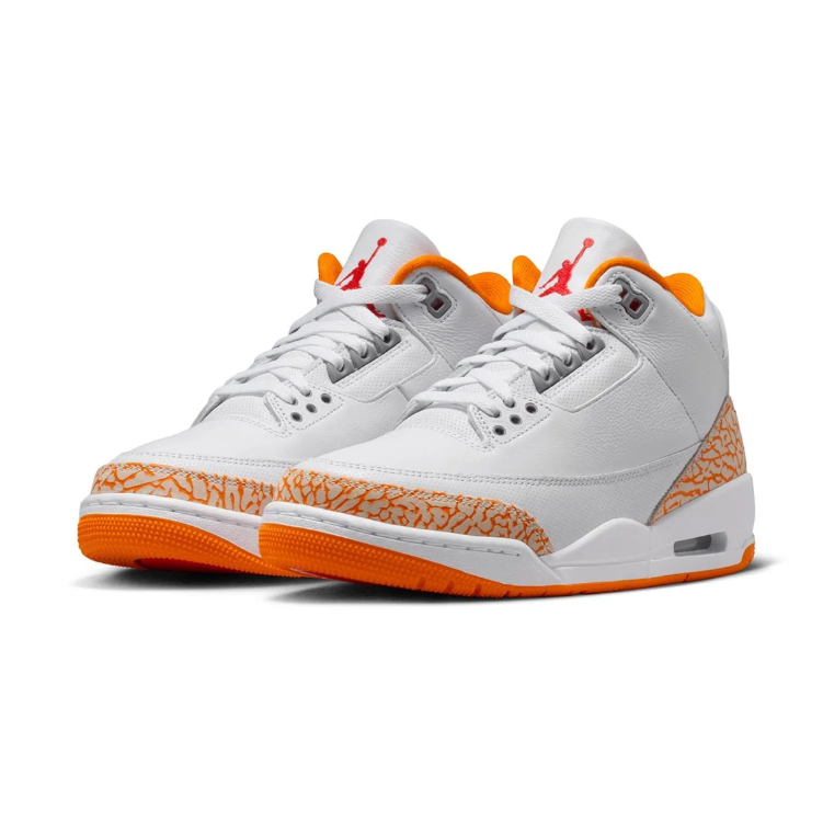 Air Jordan 3 Sneakers - White with Orange Elephant-Print Details