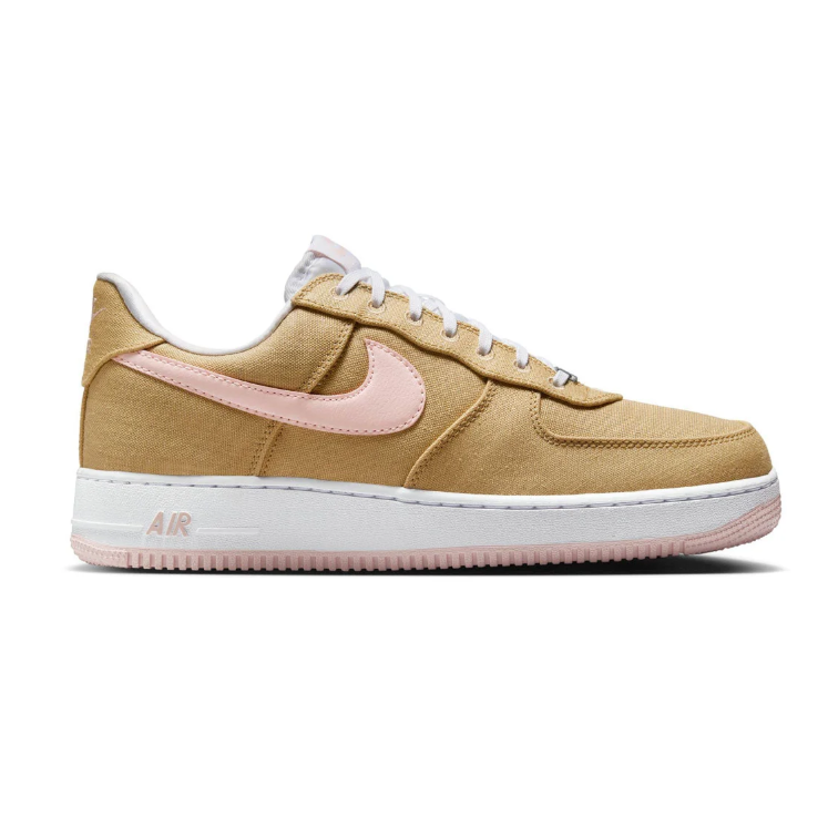 Nike Air Force 1 Sneakers - Textured Tan with Pale Pink Swoosh