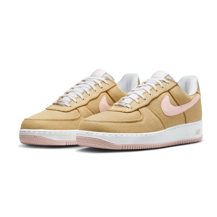 Nike Air Force 1 Sneakers - Textured Tan with Pale Pink Swoosh