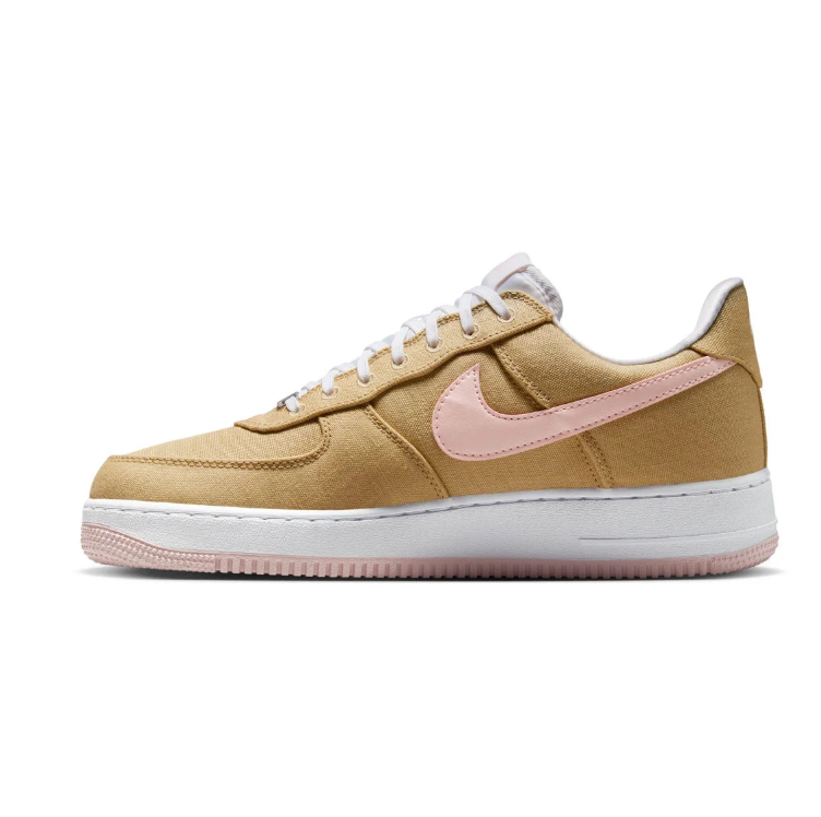 Nike Air Force 1 Sneakers - Textured Tan with Pale Pink Swoosh