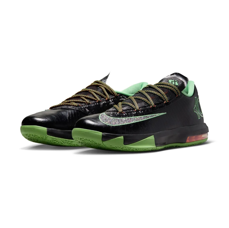 Nike KD Sneakers - Black with Green Accents and Silver Swoosh