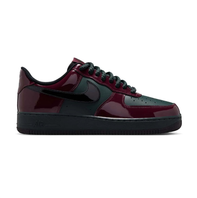 Nike Air Force 1 Sneakers - Glossy Burgundy and Dark Green with Black Sole