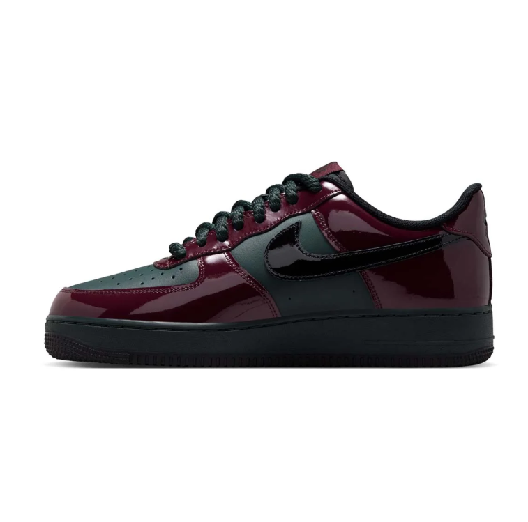 Nike Air Force 1 Sneakers - Glossy Burgundy and Dark Green with Black Sole